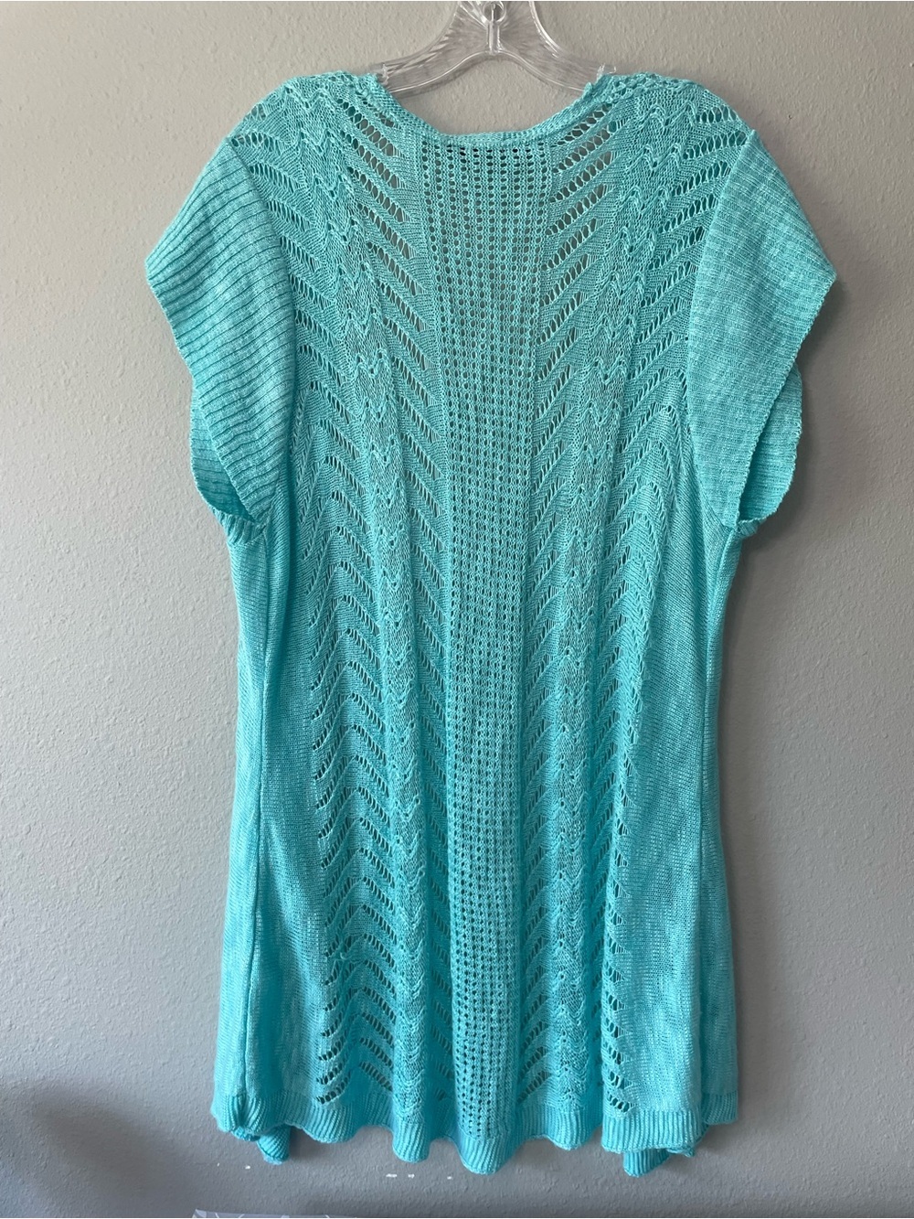 Maurices turquoise open-knit short-sleeve duster/cardigan Size 1 - Picture 3 of 9